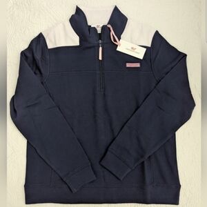 Vineyard Vines Navy and Pink Quarter-Zip Sweatshirt